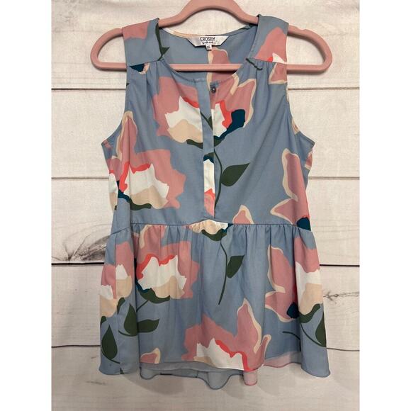 Crosby by Mollie Burch XS Sleeveless Top Blue Floral - Picture 1 of 7